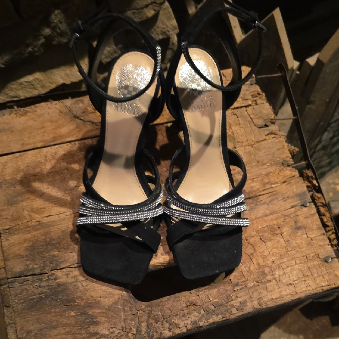 Vince Camuto Black And Silver Strappy Heels